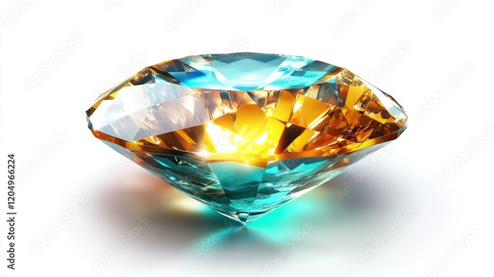 Sparkling gemstone, teal and gold, isolated, white background, luxury jewelry Sparkling gemstone, teal and gold, isolated, white background, luxury jewelry