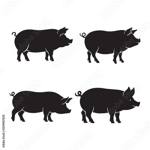 set of pig  animals silhouettes
