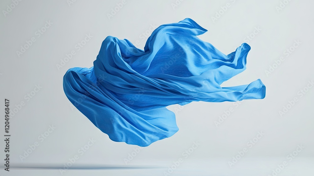 Fototapeta premium A vibrant blue t-shirt seemingly tossed into the air, captured with flowing sleeves and natural folds.