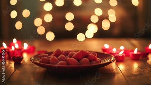 Festive dinner table filled with traditional Indian dishes,Indian traditional sweets set,Mix indian milk made sweets of indian and pakistani festivals. photo