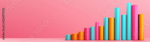 Colorful bar graph on a pink background, illustrating growth and progress in a visually appealing design.