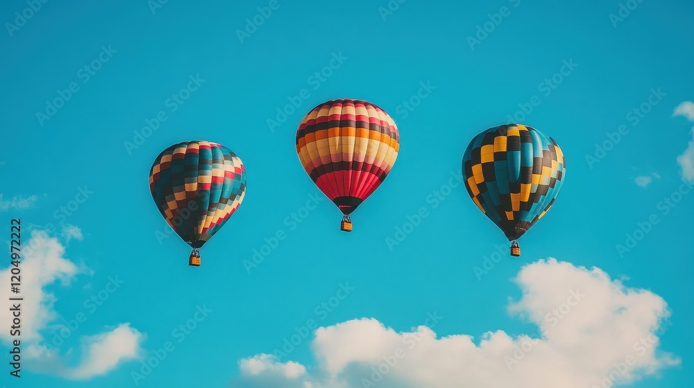 Fototapeta premium Balloons flying into the blue sky, symbolizing freedom and joyful celebrations 