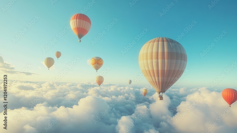 Fototapeta premium Balloons flying into the blue sky, symbolizing freedom and joyful celebrations 