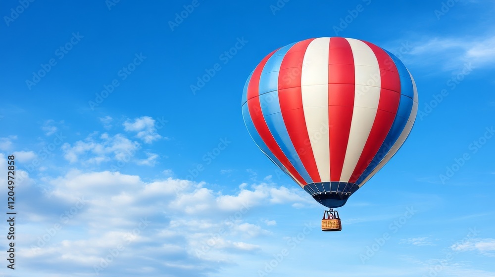 Naklejka premium Hot Air Balloon Soaring High in a Blue Sky