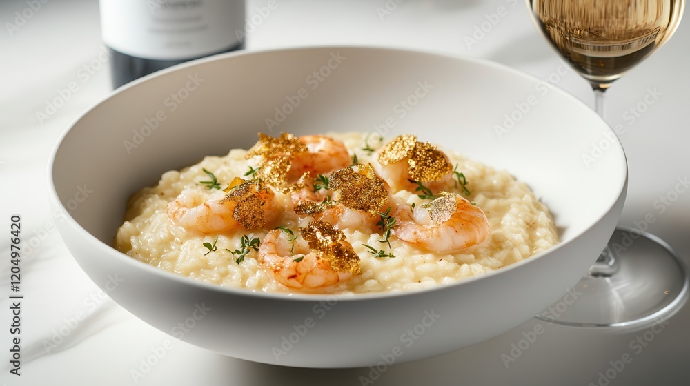 Indulge in Tiger Prawn Risotto with Truffle Shavings Gourmet Dining Elegant Setting Culinary Experience Luxurious Flavors Indulge in Tiger Prawn Risotto with Truffle Shavings Gourmet Dining Elegant Setting Culinary Experience Luxurious Flavors
