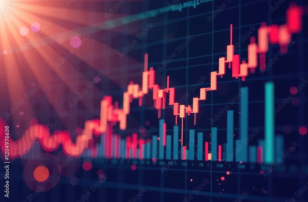 global trading market changes. Abstract business chart with downtrend line graph bar chart. Multi exposure effect with lens flare. global trading market changes. Abstract business chart with downtrend line graph bar chart. Multi exposure effect with lens flare.