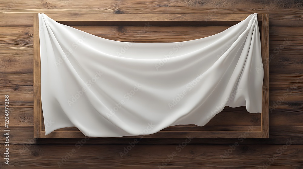 A simple white banner with a smooth surface draped over a wooden frame creating a blend of rustic and modern styles A simple white banner with a smooth surface draped over a wooden frame creating a blend of rustic and modern styles