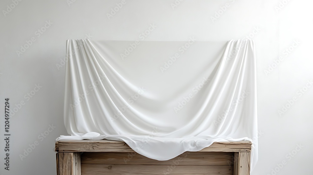 A simple white banner with a smooth surface draped over a wooden frame creating a blend of rustic and modern styles