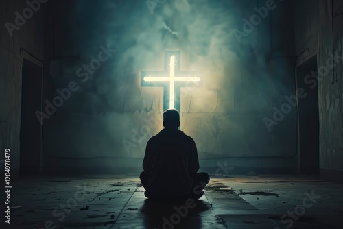 The concept of god helping, hope and faith, Christian religion concept and cross