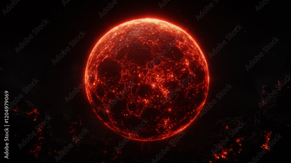 Fototapeta premium A red planet with a fiery surface
