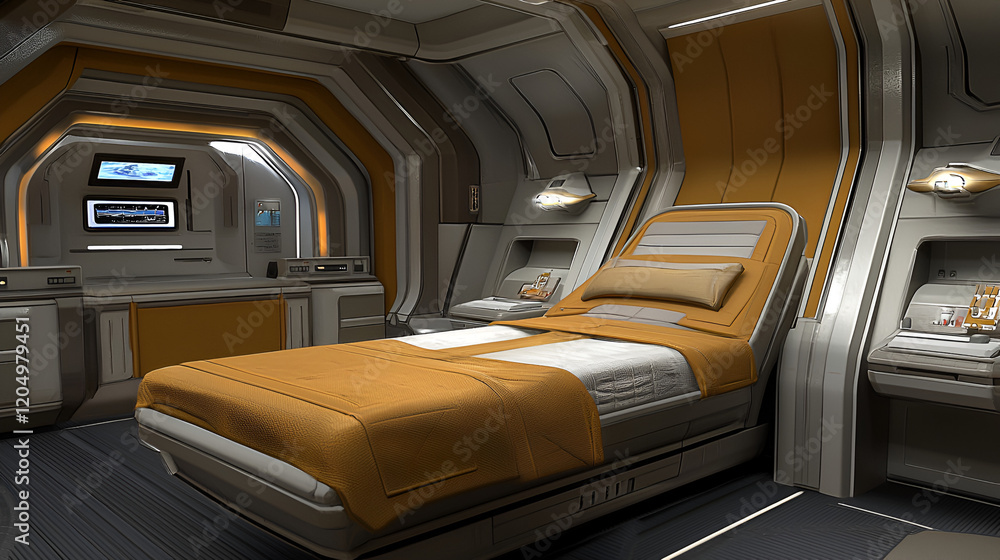 Obraz premium Spaceship sickbay bed rest futuristic medical room recovery