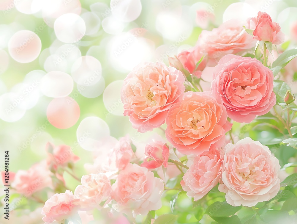 Delicate Pink Roses Blooming In Soft Sunlight Delicate Pink Roses Blooming In Soft Sunlight