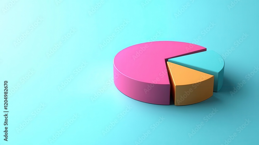 Obraz premium A colorful pie chart on a light blue background, showcasing data representation with three distinct segments.
