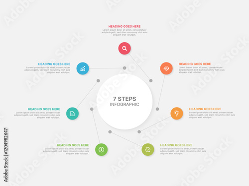 Modern Circular Round Infographic Design Template with 7 Data Points