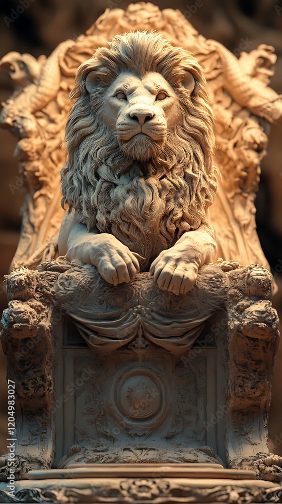 Royal lion sitting on a throne closeup Royal lion sitting on a throne closeup
