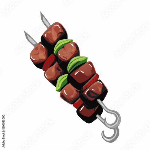 Grilled doner meat kebab on skewers stick iconv   vector   illustration (10)