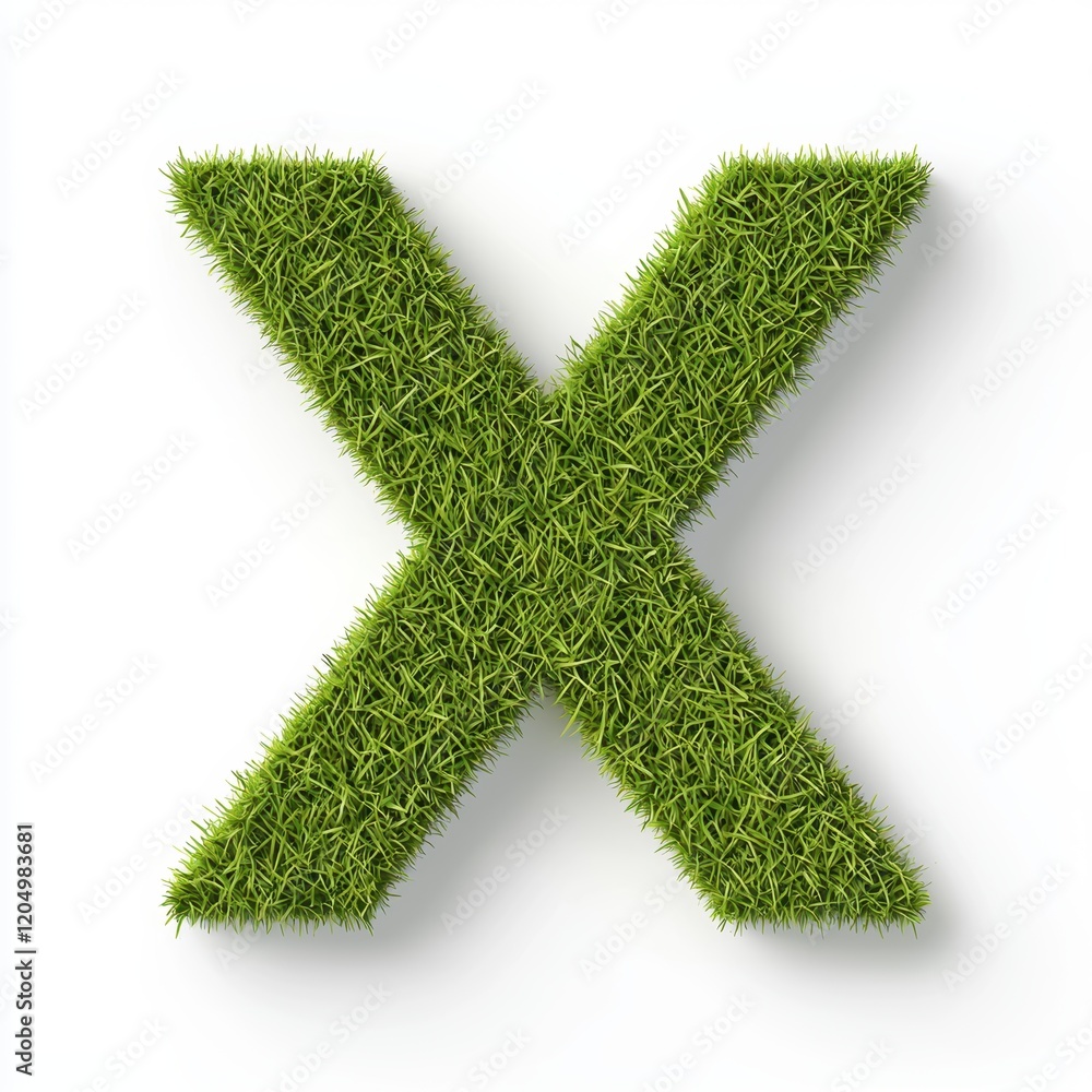 Obraz premium Grass Letter X, Eco-Friendly Alphabet, Green Nature Font