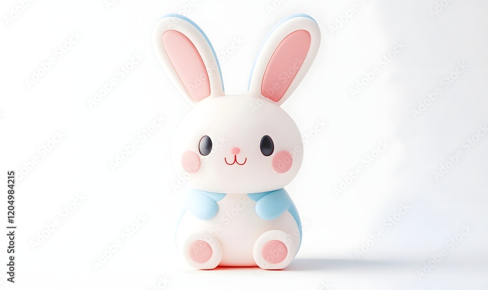 Fototapeta premium Cute bunny toy sits on white background, studio shot, Easter