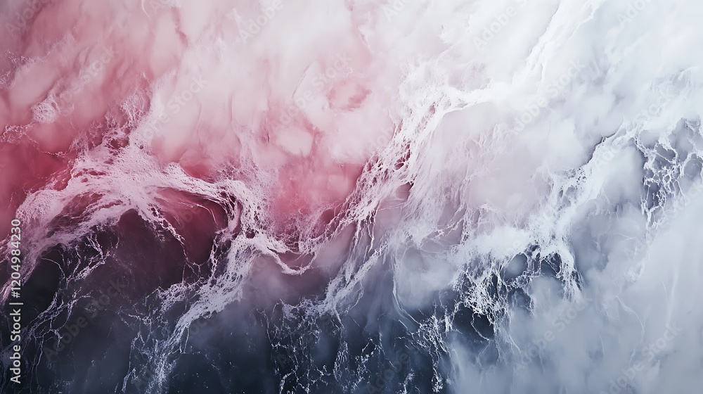Fototapeta premium A painting of a wave with a pink and white background