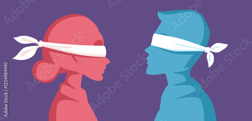 Love Is Blind Vector Cartoon Concept Illustration. Couple feeling in love enjoying blind date meeting 
