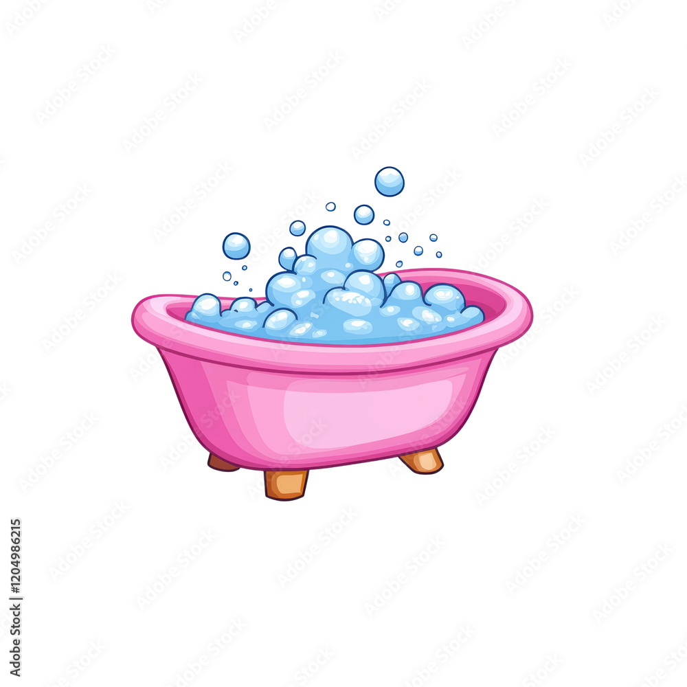Cute Pink Bathtub with Bubbles in Kawaii Style Design Cute Pink Bathtub with Bubbles in Kawaii Style Design