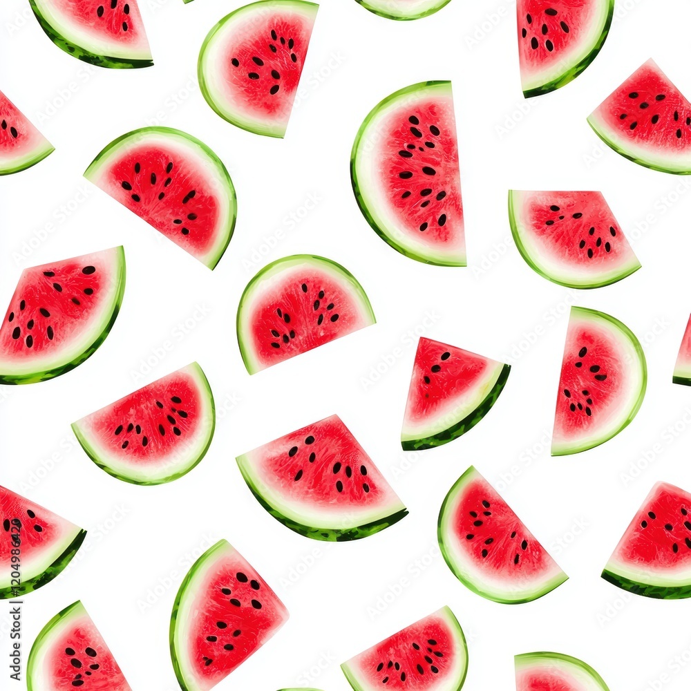 Seamless Pattern of Juicy Watermelon Slices on White Background Seamless Pattern of Juicy Watermelon Slices on White Background