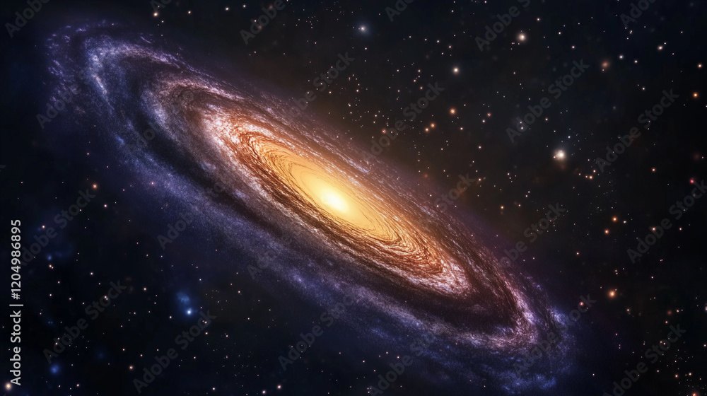 Naklejka premium Colorful Galaxy Swirling Space Background with Twinkling Stars and Nebulae in Dark Mysterious Palette for Science Fiction and Astronomy Projects