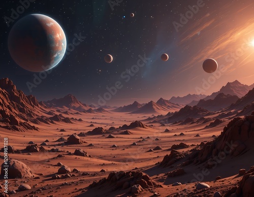 Barren landscape of an alien planet. Generative AI