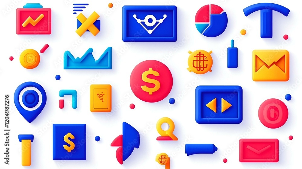 Fototapeta premium Financial Harmony, an intricate design showcasing diverse financial symbols, representing wealth, investment, and economic growth in vibrant colors.