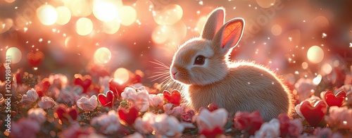 A rabbit surrounded by delicate Valentines Day roses