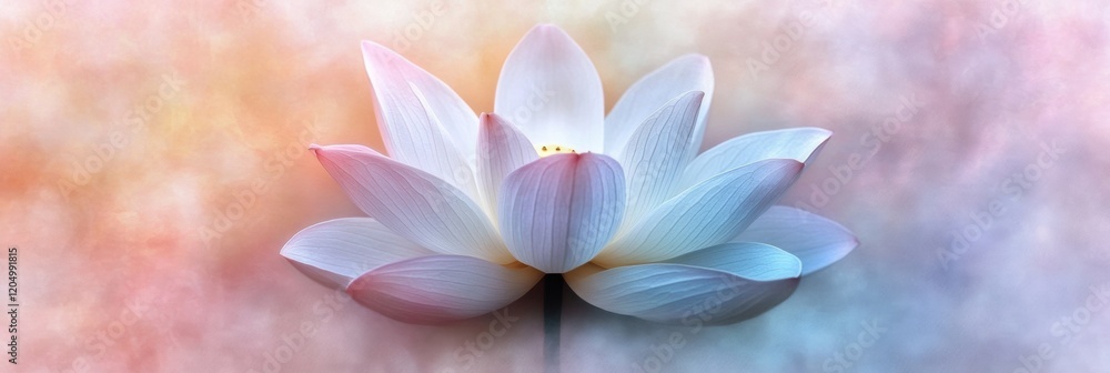 Fototapeta premium Elegant white lotus flower blooming against a soft pastel background for serene decor and wellness inspiration. Generative AI