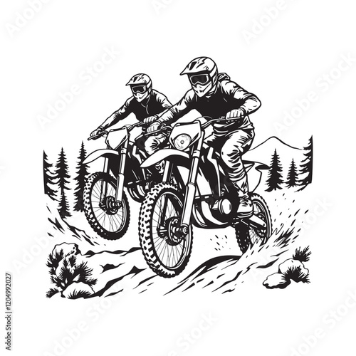 A skillful motocross racer soars into the air during an exhilarating race
Illustration of extreme people jump with motorbike

