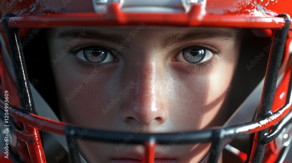 Young Football Player in Helmet Looking at Camera. Young Football Player in Helmet Looking at Camera.