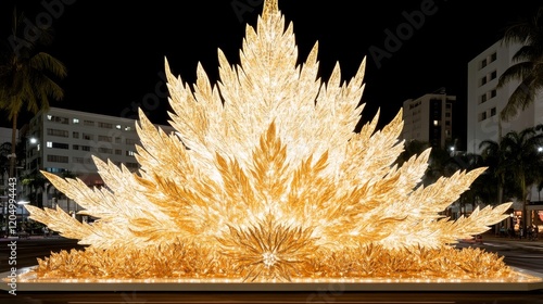 Illuminated Glass Sculpture Night Cityscape