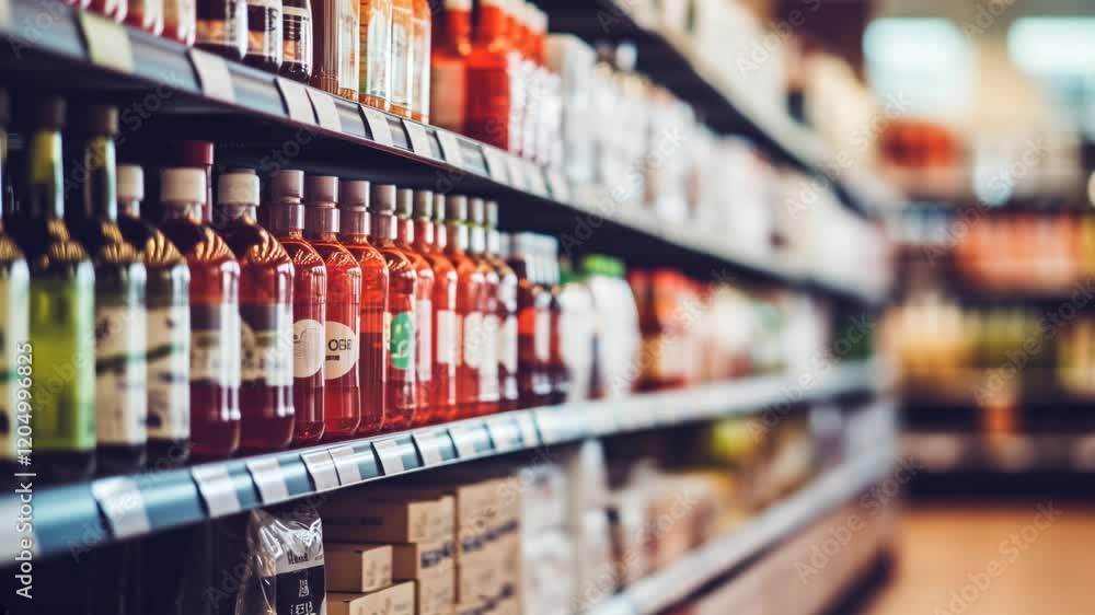 Abstract blur video of Shopping mall with bokeh. Supermarket aisle and shelves blurred background. Blurred bright out of focus interior of a spacious open grocery store with neatly arranged shelves. Abstract blur video of Shopping mall with bokeh. Supermarket aisle and shelves blurred background. Blurred bright out of focus interior of a spacious open grocery store with neatly arranged shelves.