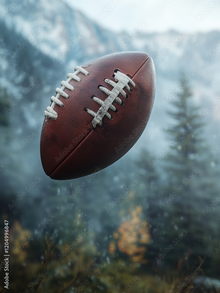 Close-up of an American football in mid-air with a dramatic background, perfect for sports themes. Close-up of an American football in mid-air with a dramatic background, perfect for sports themes.