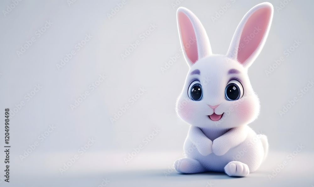 Fototapeta premium Cute cartoon bunny studio shot, pastel background, Easter