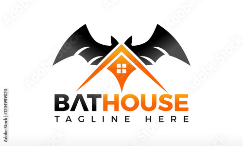 Wild bat house logo design, vector icon, Custom house logo, black house, wild house, flying house logo, animal shelter, arrow home, haunted house logo, scary house logo design, night horror house icon