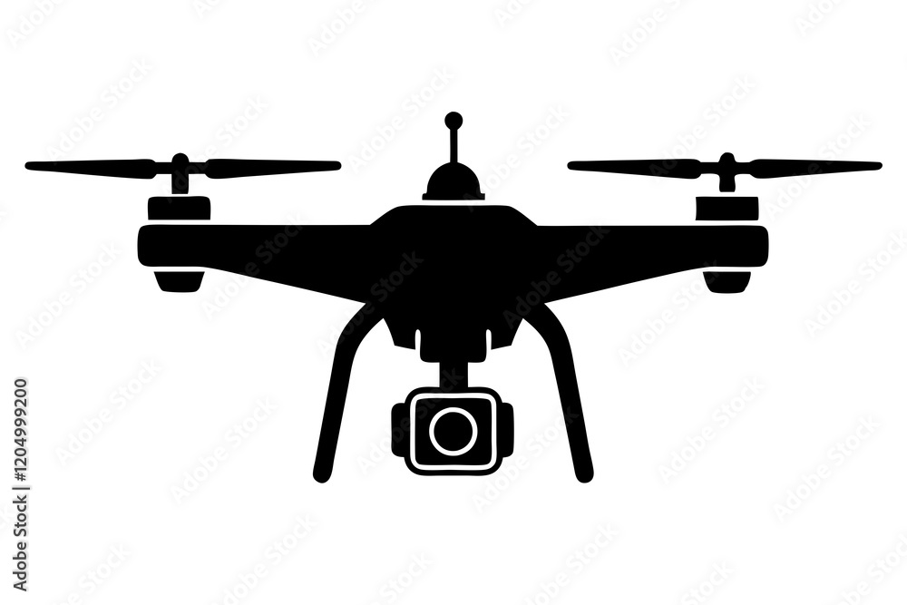 Drone silhouette vector, drone camera icon silhouette vector illustration Drone silhouette vector, drone camera icon silhouette vector illustration
