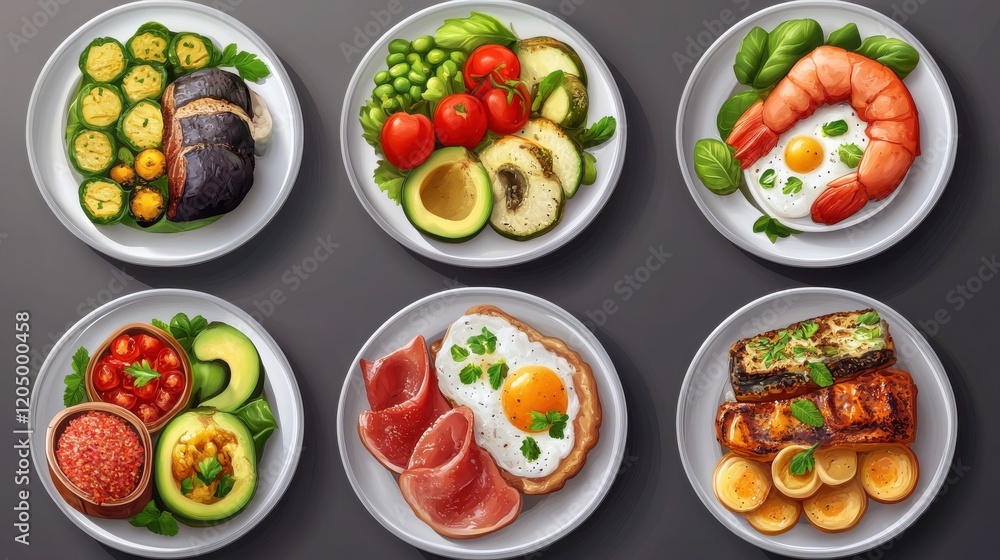 Keto diet dishes set. Keto healthy food set. Keto diet dishes set. Keto healthy food set.