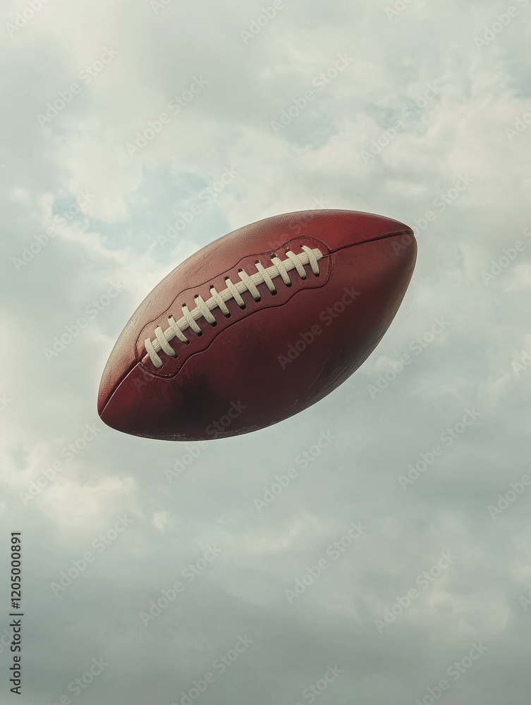 Close-up of an American football in mid-air with a dramatic background, perfect for sports themes. Close-up of an American football in mid-air with a dramatic background, perfect for sports themes.