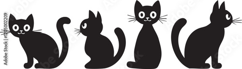 Purring Cats Vector Silhouette