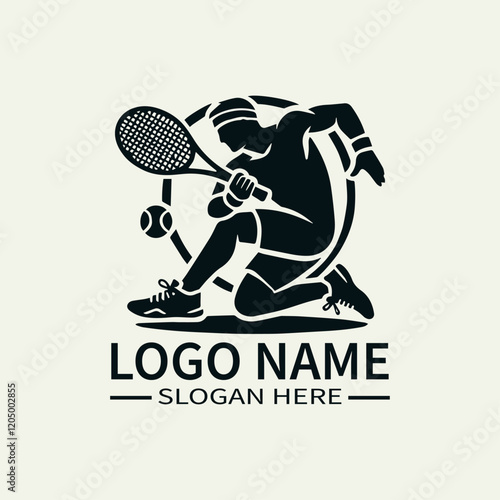Tennis Player Logo Design, Professional Tennis Logo, Sports Logo with Tennis Racket