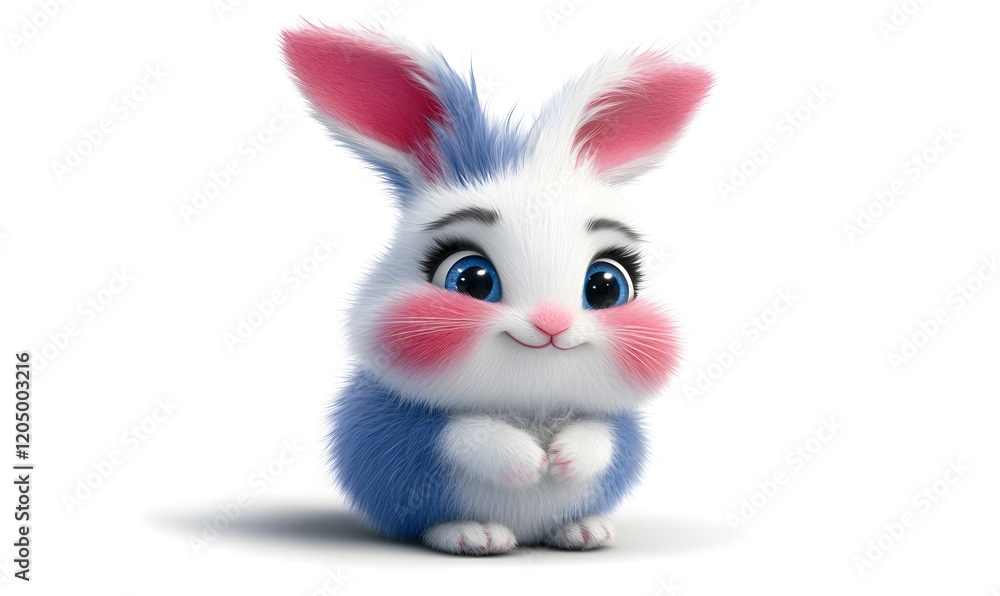 Cute fluffy bunny, digital art, white background, Easter Cute fluffy bunny, digital art, white background, Easter
