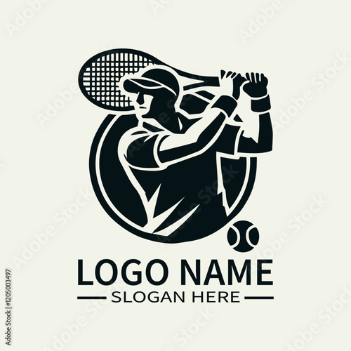 Tennis Player Logo Design, Professional Tennis Logo, Sports Logo with Tennis Racket