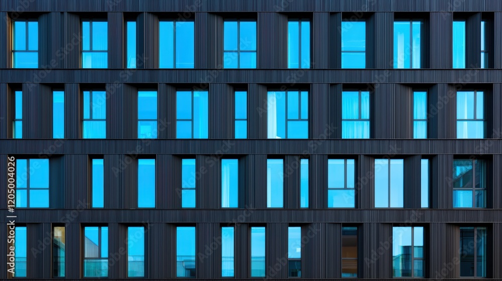 Obraz premium Modern Architectural Design with Blue Windows and Dark Facade