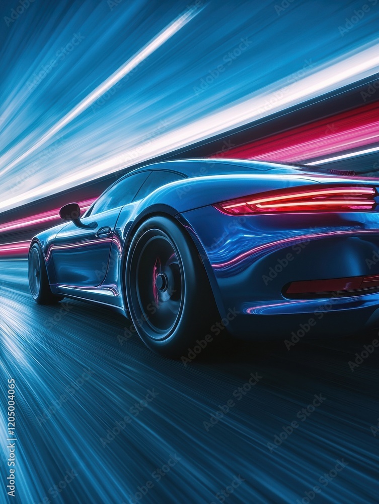 Movement shot of fast blue car driving on asphalt road with high speed. Neural network ai generated art Movement shot of fast blue car driving on asphalt road with high speed. Neural network ai generated art
