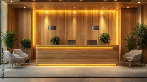 Wallpaper Mural Modern Wooden Reception Area With Warm Lighting And Plants Torontodigital.ca