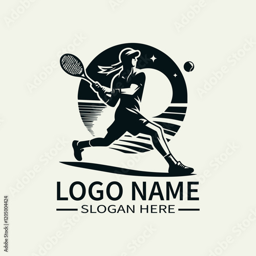 Tennis Player Logo Design, Professional Tennis Logo, Sports Logo with Tennis Racket