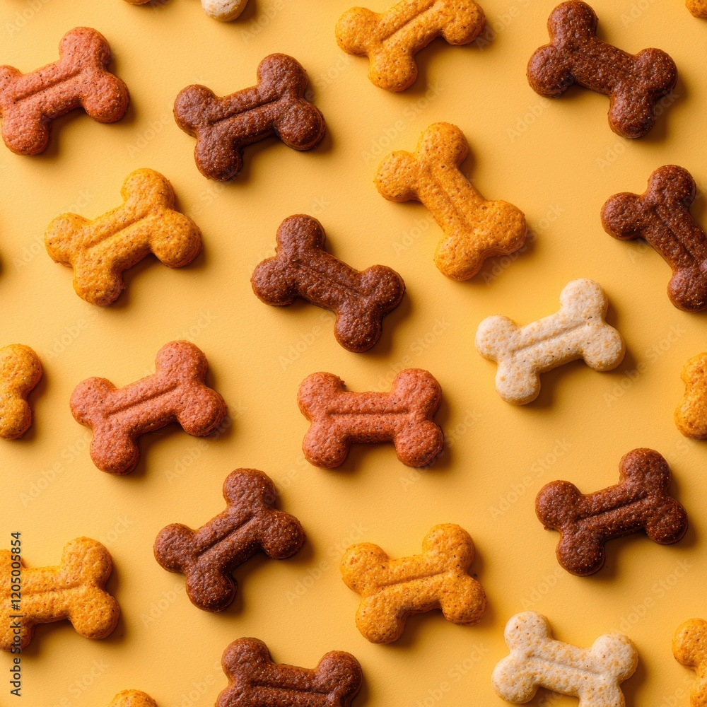 Fototapeta premium Colorful Dog Treats Arranged on Yellow Background